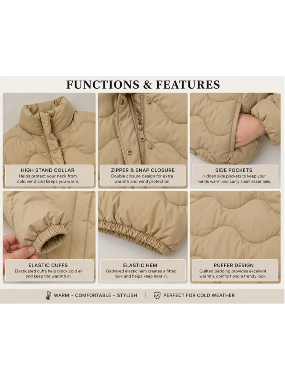 ZARA Kids Puffer Jacket Beige Size 12-13 (156 cm) Fits Women XS Cropped Warm Coa